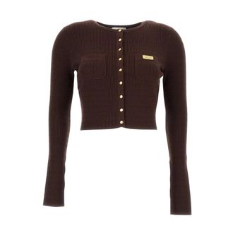 Elisabetta Franchi Cardigans, female, Brown, S, Cardigan in maglia a micro-trecce