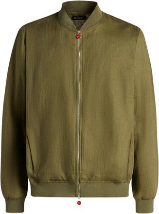 Kiton Puur Linnen Jas met Rits - Heren - Bomber jackets - Groen - 4XL - Linnen - Jassen