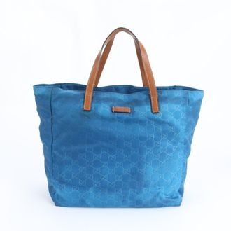 Gucci Blue Nylon Leather Handbag Tote Bag (Pre-Owned)