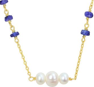 Rina Limor Silver 2.50 Ct. Tw. Blue Sapphire & 4-6.5 Mm Pearl Bead Necklace