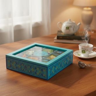 KASANOVA Scatola tè 9 scomparti turchese Royal Garden