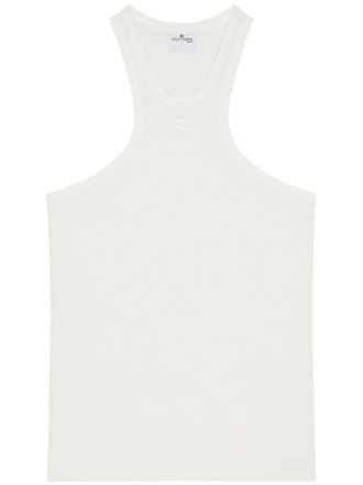 Courr&egrave;ges Racerback T-Shirt with Embroidered Logo in White
