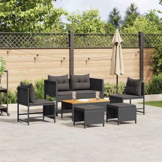 vidaXL Conjunto De Sof&aacute; De Jard&iacute;n 6 Pcs Negro Rat&aacute;n Sint&eacute;tico Vidaxl