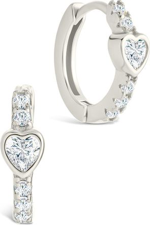 Sterling Forever Sterling Silver Heart Cut Bezel Set Huggie Hoop Earrings