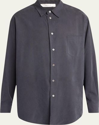 The Row Mens Briar Washed Silk Pocket Button-Down Shirt