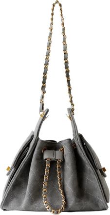 Generic Compatible For Soft Leather Diamond Grid Pull Chain Underarm Bag Womens Shoulder Commuter Vintage Linkage(Grey)