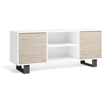 Skraut Home Skraut Home - Mueble Tv 140 Con 2 Puertas, Sal&oacute;n Comedor, Modelo Wind, Color Estructura Blanco, Color Puertas Roble, Medidas 137x40x57cm De Altura