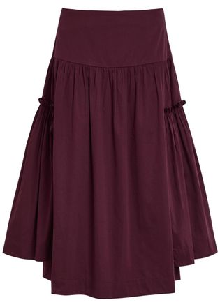 Damson Madder Berta Ruffled Cotton-poplin Midi Skirt - Purple - 16 (UK16 / XL)