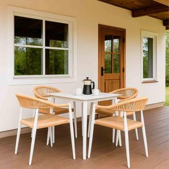 Wanderlust Deco Conjunto de mesa y 4 sillas de aluminio y rat&aacute;n sint&eacute;tico