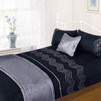 TJ Hughes Sparkle Complete Bedding Set - Black (Bed in a bag) - Double - TJ Hughes