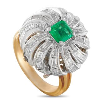 Luxury Bazaar Platinum and 14K Yellow Gold 1.85ct Diamond and Emerald Ring MF05-050626