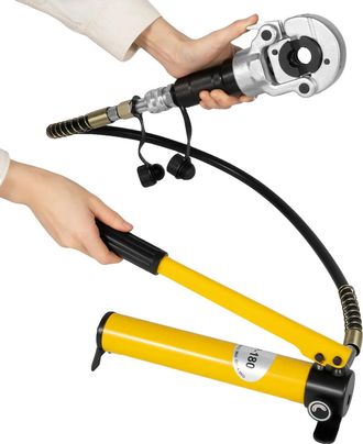 OEM Juego De Herramientas De Crimpado Hidr&aacute;ulicas, Cabezal Giratorio De 360&deg;, 9 Matrices Intercambiables, Color Amarillo