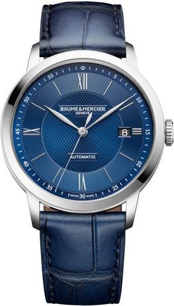 Baume & Mercier Classima Automatic Leather Strap Watch, 40mm in Blue at Nordstrom