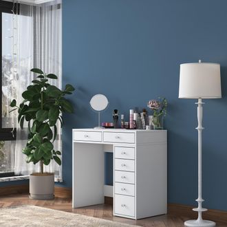 Dmora Toallero Rivello, Tocador Con Espejo Incluido, 7 Cajones, Estructura Transparente, 90x45x82h Cm Blanco