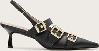 AllSaints Womens Cow Leather Vivian Leather Buckle Slingback Heels, Size: UK 4/ US 7/ EU 37