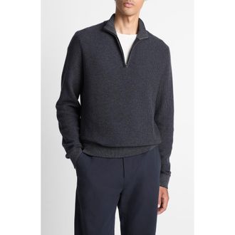 Vince Geometric Jacquard Wool & Cashmere Quarter Zip Pullover in Coastal/Medium Heather Grey at Nordstrom Rack, Size Large