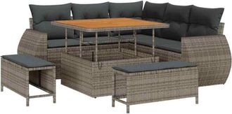 vidaXL Garden Sofa Set with Cushion with Pillow 8 pcs Grey Poly Rattan vidaXL