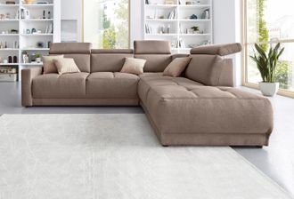 Domo Collection Ecksofa »Ava, moderne Sitzheftung mit toller Doppelnaht, komfortabel, L-Form« mit Ottomane, inkl. Federkern, wahlweise mit Kopfteilverstellungen