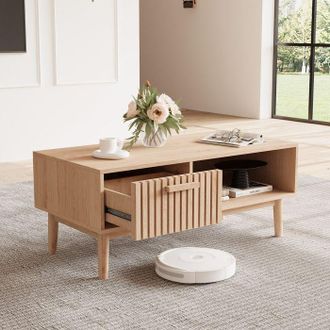 OEM Mesa Baja De Sal&oacute;n Redonda De Madera Imitaci&oacute;n M&aacute;rmol Con Patas Met&aacute;licas - Dise&ntilde;o De Rejilla, 100x50x43cm, Rinc&oacute;n De Caf&eacute; Adecuado Para El Sal&oacute;n