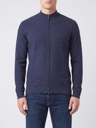 Emporio Armani Cardigan in lana vergine con zip e logo Eagle ricamato