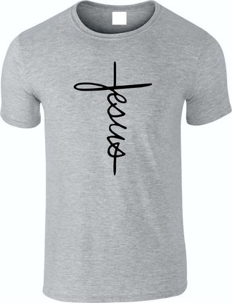 Generic Jesus T-Shirt Vertical Cross Religious Affection Spritual Top (UK, Alpha, L, Regular, Regular, Heather Grey)