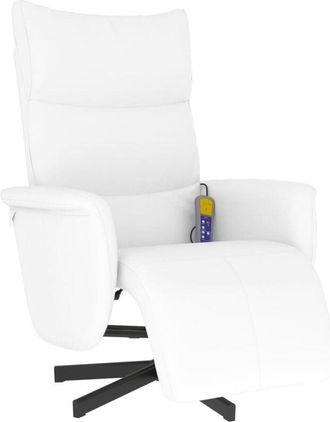 vidaXL Sillón reclinable masaje con reposapiés cuero sintético blanco Vidaxl