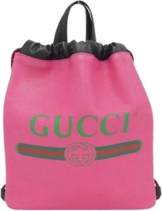 Gucci Pre-owned Backpacks, female, Pink, Size: ONE SIZE Pre-owned Gucci Print Leather Backpack
