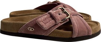 Valentino Womens Velvet Cross Strap Slip-On Flat (Authentic Pre-Loved)