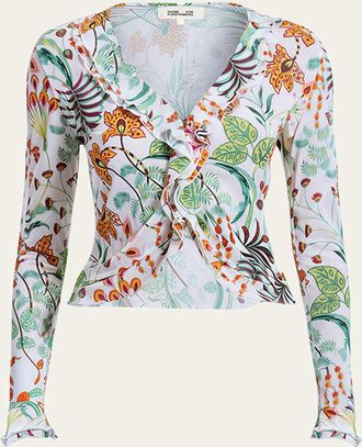 Diane Von F&uuml;rstenberg Fern Cropped Floral-Print Ruffle Top