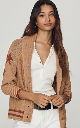 Maeve Shawl Collar American Flag Cardigan Sweater