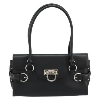 Ferragamo Gina Satchel Leather Black Leather Handbag (Pre-Owned)