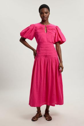 Karen Millen Womens Double Cloth Balloon Sleeve Midi Dress - Pink Cotton - Size 16 UK