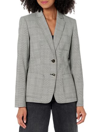 Tommy Hilfiger Womens Blazer - Business Jacket with Flattering Fit and Single-Button Closure, Black/Ivory, 10