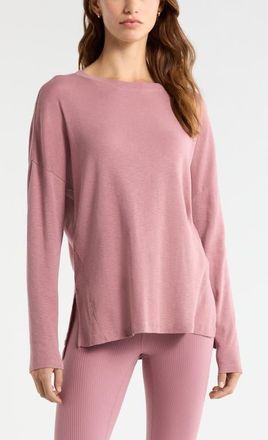 Zella Ease Up Long Sleeve T-Shirt in Purple Wistful at Nordstrom, Size Xx-Large