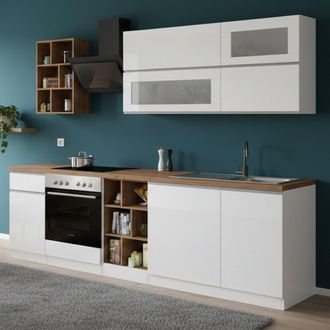 Dmora Dmora - Cocina Completa Ronald, Cocina Pr&aacute;ctica Y Que Ahorra Espacio, Pared De Cocina Con 5 Puertas Y 1 Caj&oacute;n, 100% Made In Italy, 255x60h85 Cm, Blanc