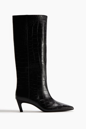 H&M Kniehohe Stiefel - Schwarz/Kroko-Imitat