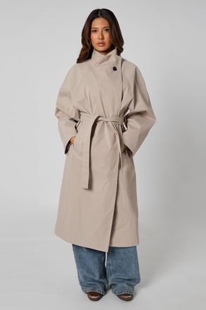 Urban Bliss Womens STONE HIGH NECK BUTTON TRENCH - Size 12 UK