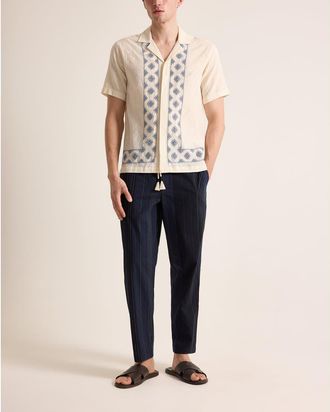 Orlebar Brown Maitan Embroidery Relaxed Fit Carnival Embroidery Shirt in White Sand/nightfall Blue at Nordstrom, Size X-Large