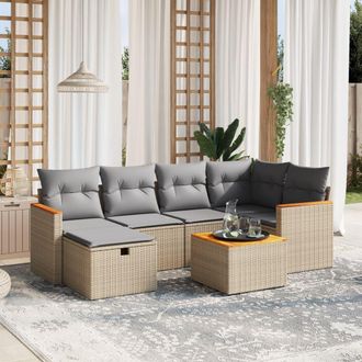 vidaXL Juego De Sof&aacute;s Jard&iacute;n Con Cojines Beige Mezcla 7 Pzas Rat&aacute;n Pe Vidaxl