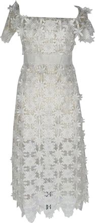 Self Portrait Off-Shoulder Lace Midi Dress in White Polyester