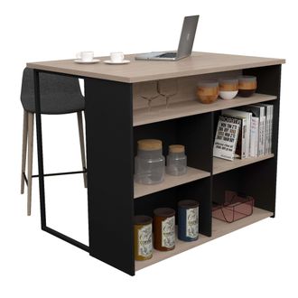 OEM Isla Cocina Buh Mueble Auxiliar Negro Y Roble Jackson 109x90x80 Cm