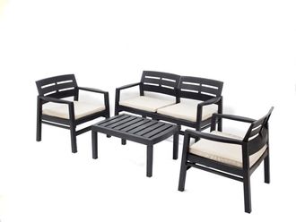 Progarden Set Da Giardino java In Polipropilene Con Cuscini Antracite 4 Sedute E Tavolino