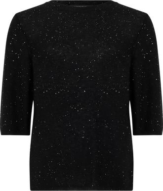 Fabiana Filippi T-shirt met driekwart mouwen - Dames - Ronde hals truien - Zwart - M - Wol - Truien & Vesten
