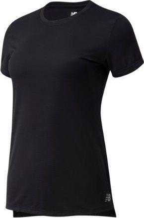 New Balance Womens Core Run Short Sleeve in Black Poly Knit, size Medium