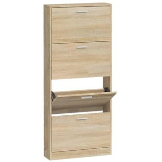 Berkfield Home Shoe Cabinet Oak 59x17x150 cm Engineered Wood in Light Tan | Size: 59 x 17 x 150 cm