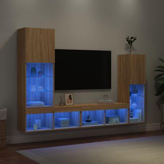 vidaXL Vidaxl - Muebles Tv Pared Con Led 4 Pzas Madera Ingenier&iacute;a Roble Sonoma
