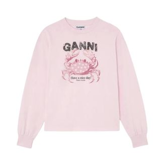 Ganni Sweatshirts, female, Pink, Size: XS Basic Cotton Jersey Long Sleeve