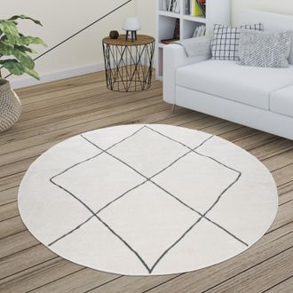 Paco Home Alfombra Sal&oacute;n Motivo Escandinavo Rombos Moderno Blanco Varios Dise&ntilde;os Y Tama&ntilde;os &Oslash; 120 Cm Redon, Blanco 3 - Paco Home