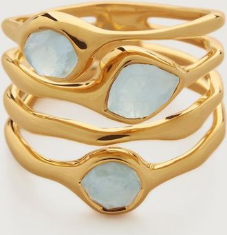 Monica Vinader Gold Siren Gemstone Stacked Ring Aquamarine