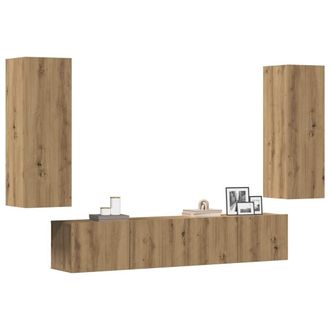 Berkfield Home Wall Mounted TV cabinets 4 pcs Artisan Oak Engineered Wood in Brown